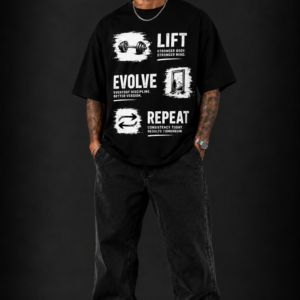 EVOLVE LIFT REPEAT™ Oversized Graphic Streetwear Tee – Black Edition