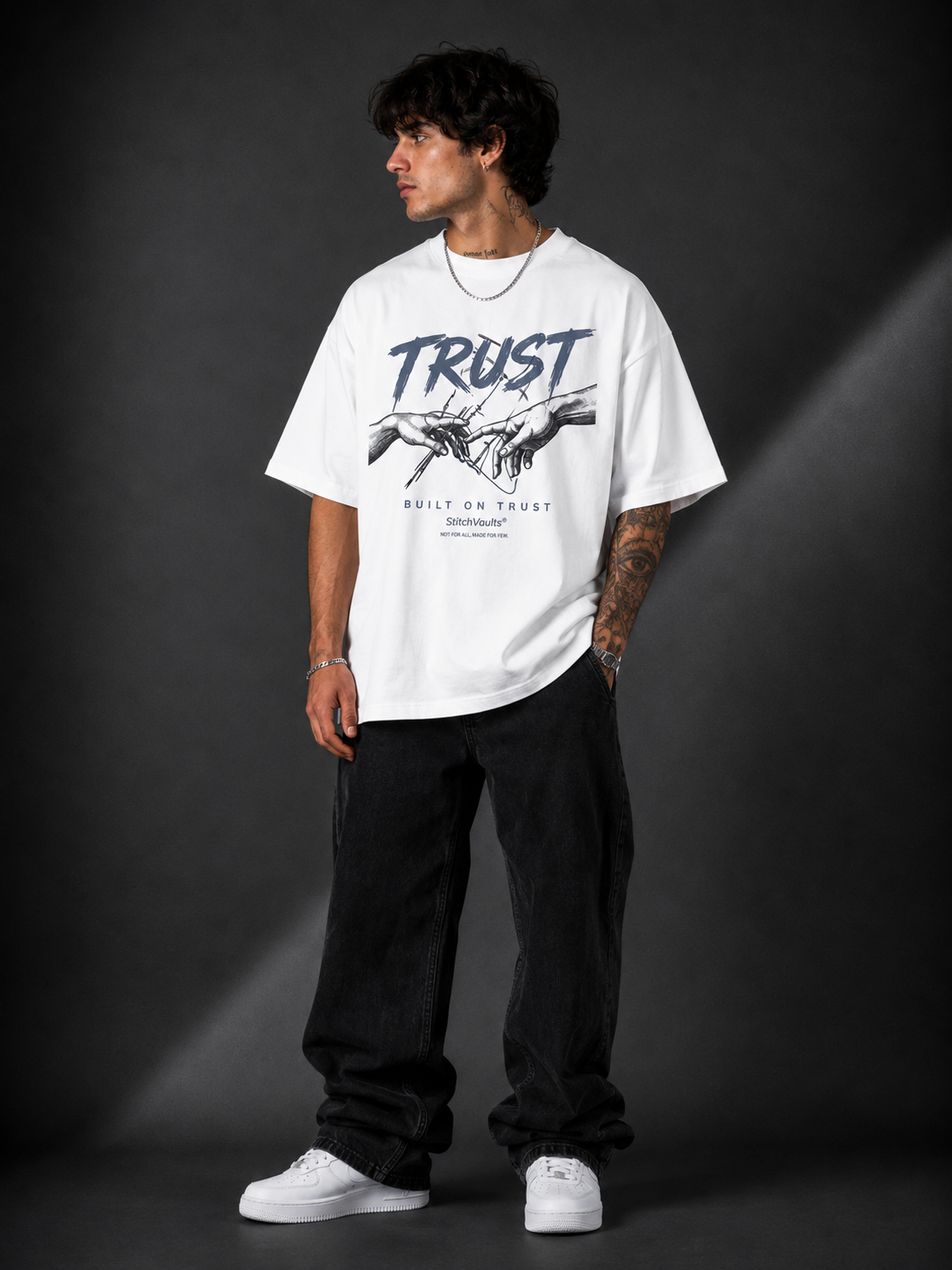 TRUST™ Oversized Graphic Streetwear Tee – White Edition
