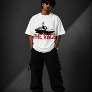 THE RACE™ Oversized Graphic Streetwear Tee – White Edition