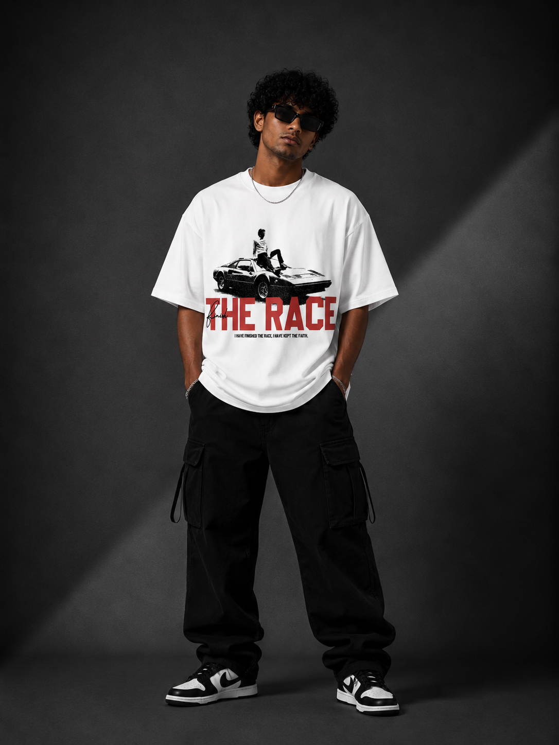 THE RACE™ Oversized Graphic Streetwear Tee – White Edition