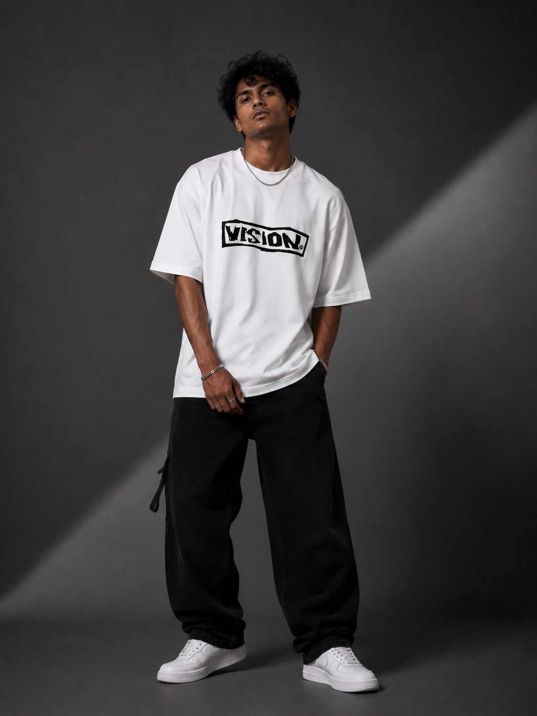 VISION™ Oversized Graphic Streetwear Tee – White Edition - Image 3
