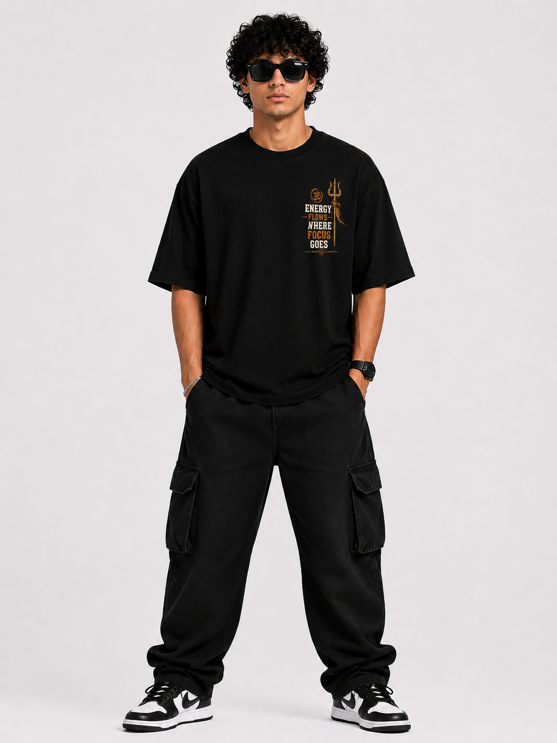 StitchVaults™ Energy Flows Where Focus Goes Oversized T-Shirt – Mahadev Legacy™ - Image 2