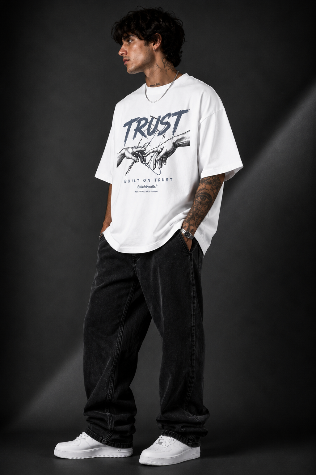 TRUST™ Oversized Graphic Streetwear Tee – White Edition - Image 3