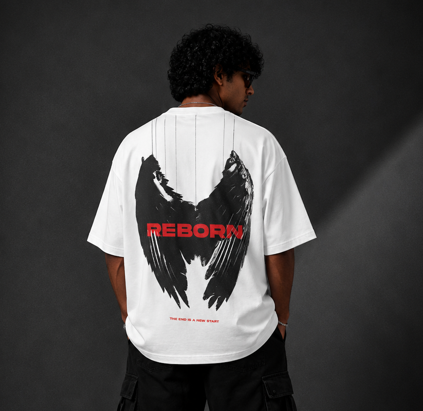 REBORN™ Oversized Graphic Streetwear Tee – White Edition