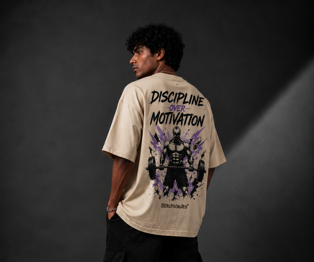 StitchVaults™ Discipline Over Motivation Oversized Gym T-Shirt for Men