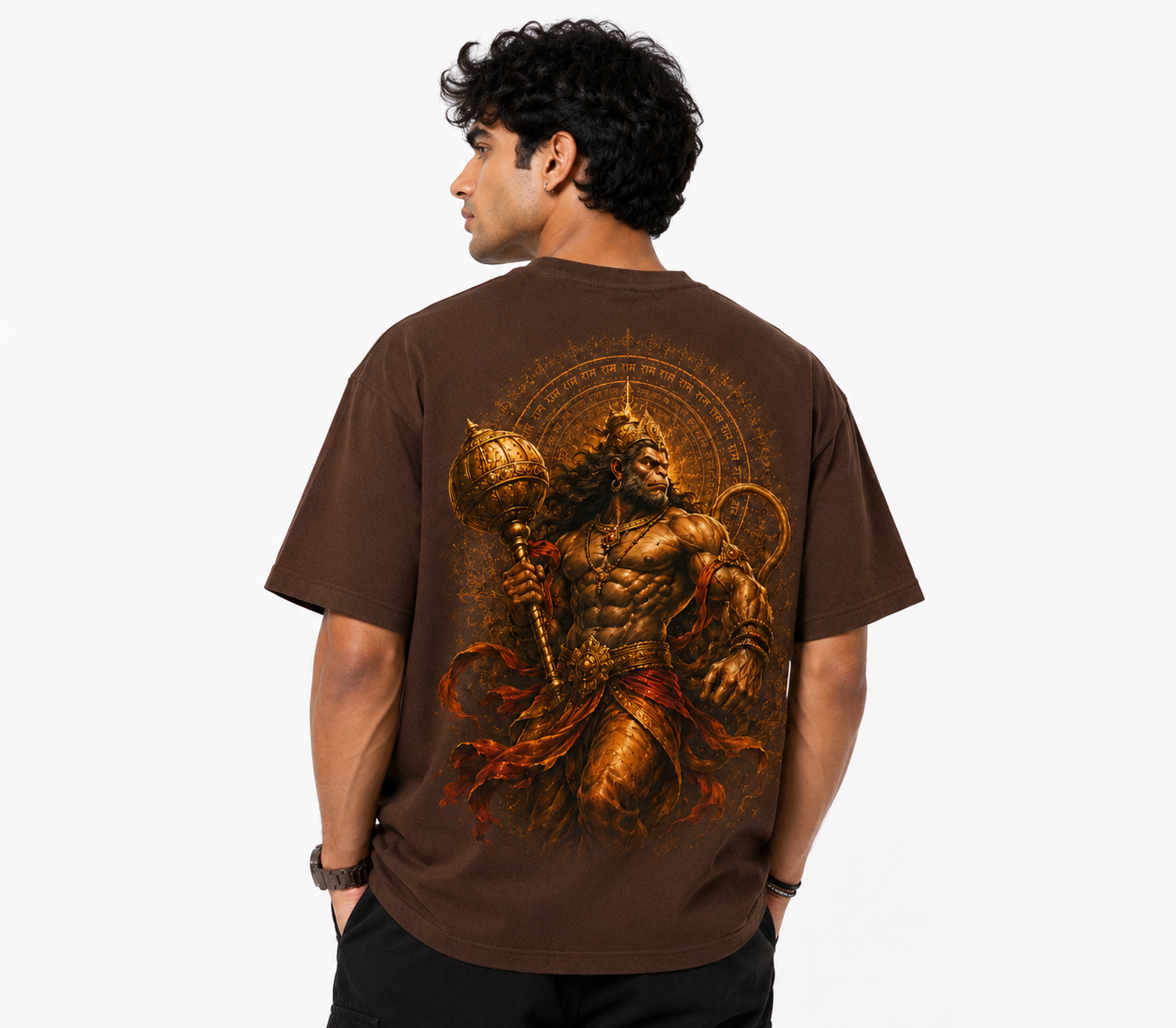 StitchVaults™ Mahabali Hanuman Oversized Spiritual Graphic T-Shirt for Men - Image 2