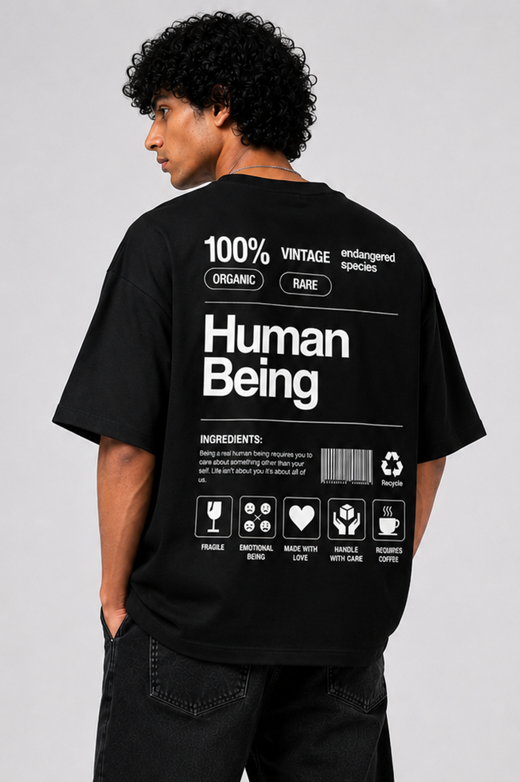 StitchVaults™ Human Being Minimal Oversized Graphic T-Shirt for Men - Image 2