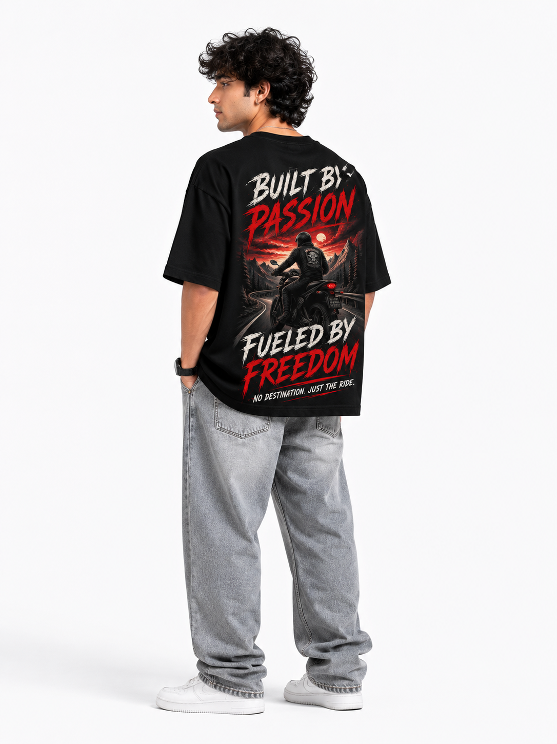 StitchVaults™ Built By Passion Fueled By Freedom Oversized Biker T-Shirt for Men - Image 2
