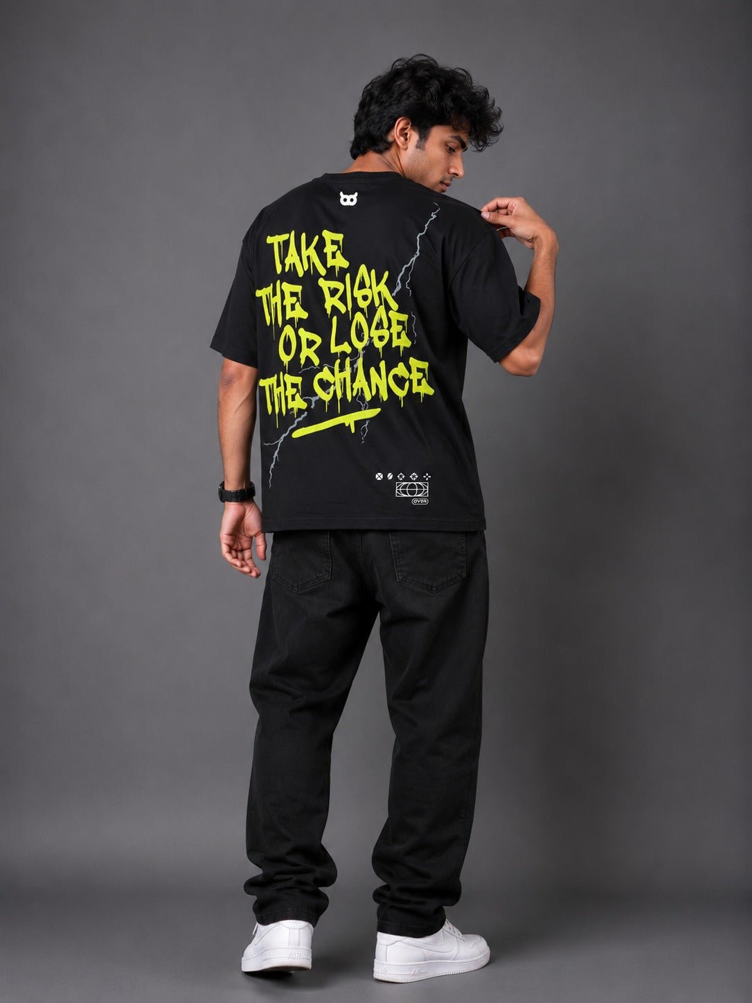 Akoom Black Oversized Unisex T-Shirt | Neon Graphic Streetwear Tee - Image 3