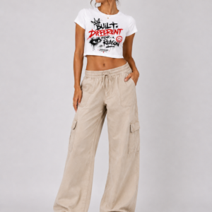 Built Different Women’s White Graphic Crop Top by StitchVaults™