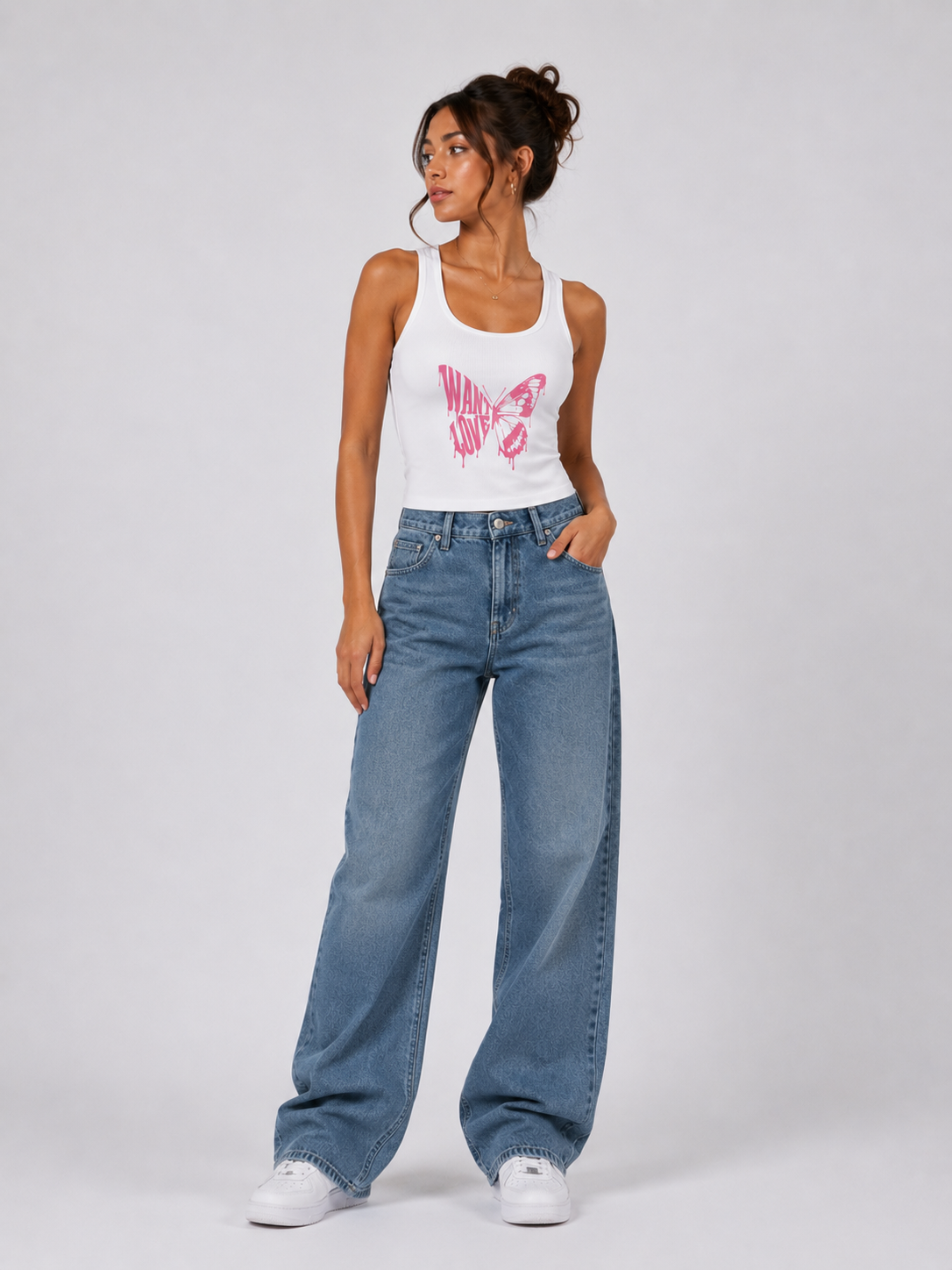 Want Love Butterfly Women’s White Graphic Tank Top by StitchVaults™