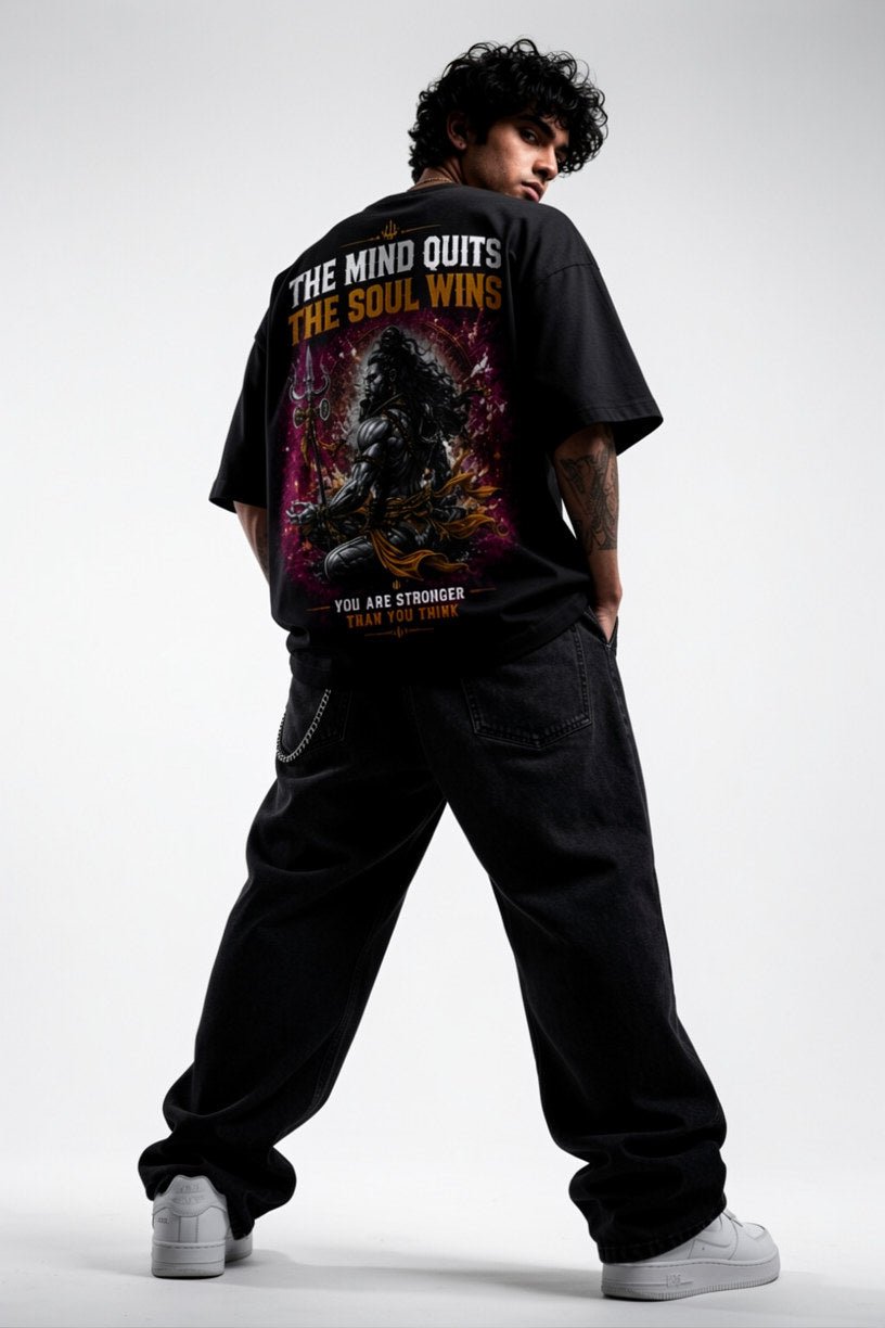StitchVaults™ The Mind Quits The Soul Wins Oversized Graphic T-Shirt - Image 4