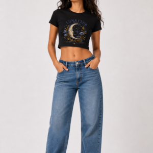 Luna Club Women’s Black Graphic Crop Top | StitchVaults™