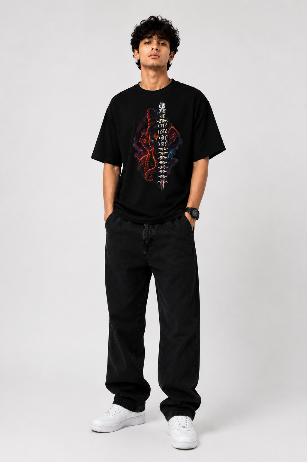 StitchVaults™ Har Har Mahadev Ganesha Oversized Graphic T-Shirt – GANESHA LEGACY™ Collection | Premium Cotton
