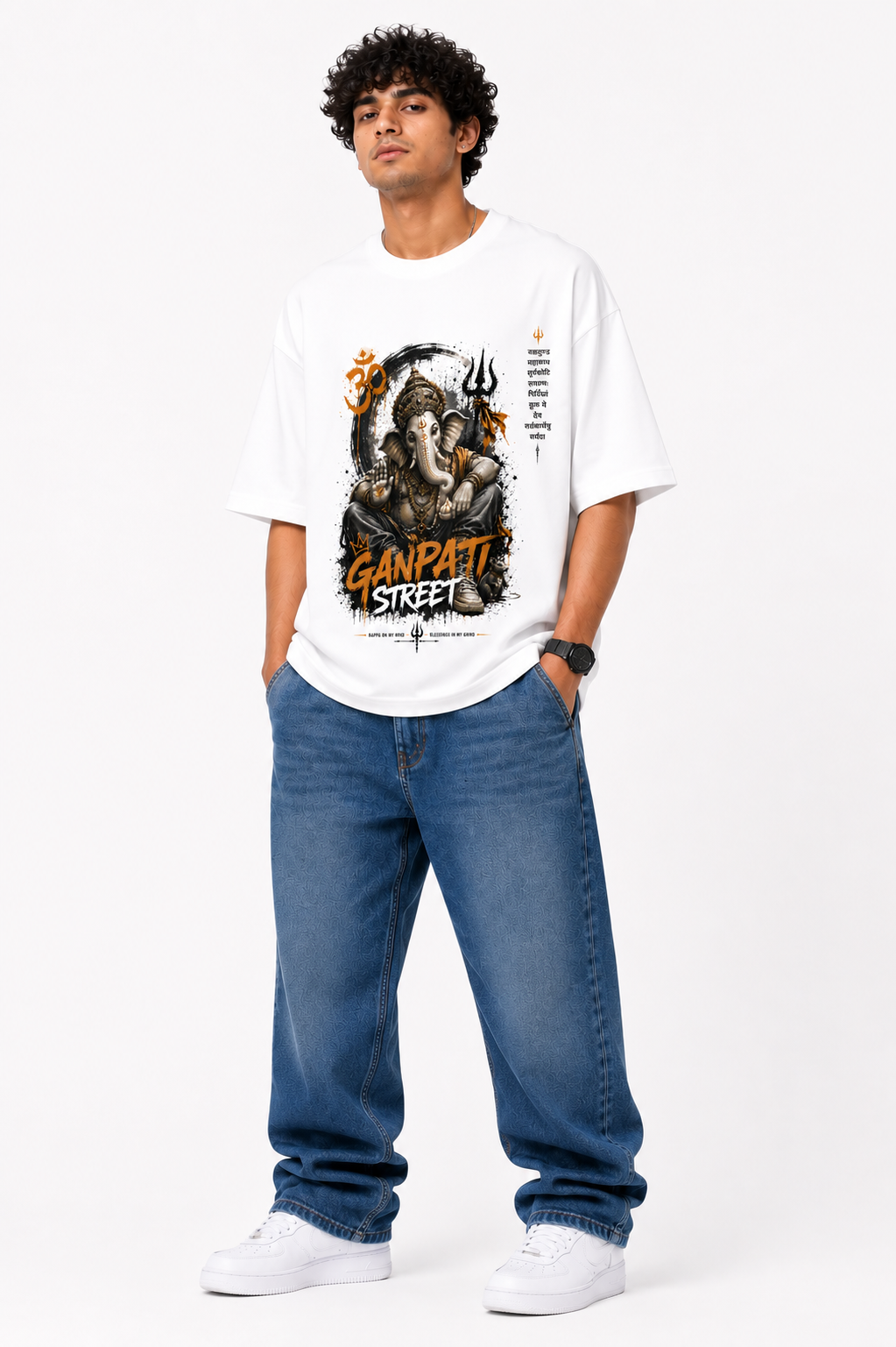 StitchVaults™ Ganpati Street Oversized Graphic T-Shirt – GANESHA LEGACY™ Collection | Premium Cotton