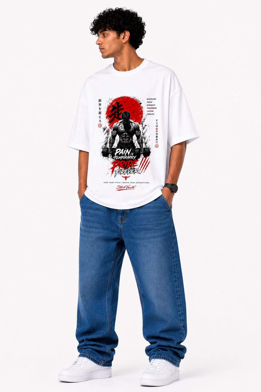 StitchVaults™ Pain is Temporary Pride is Forever Oversized Gym T-Shirt – Warrior Edition | GYM LEGACY™ Collection