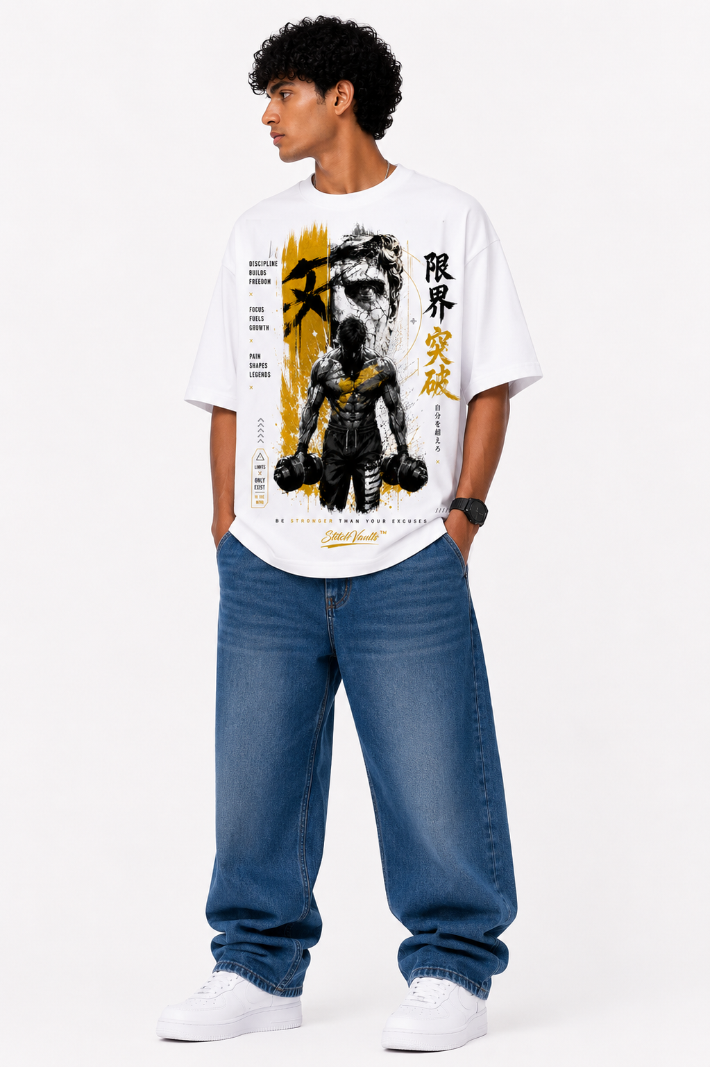 StitchVaults™ Break Your Limits Oversized Gym T-Shirt – Warrior Discipline Edition | GYM LEGACY™ Collection