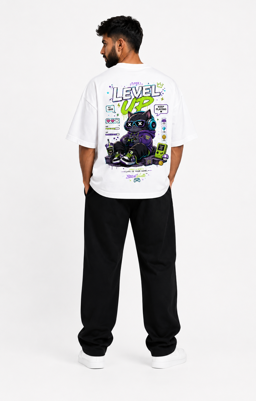 StitchVaults™ Level Up Oversized Graphic T-Shirt – NOSTALGIA™ Collection | Premium Heavyweight Cotton - Image 3