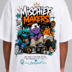 StitchVaults™ Mischief Makers Oversized Graphic T-Shirt – NOSTALGIA™ Collection | Premium Heavyweight Cotton