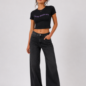 In My Delulu Era Women’s Black Graphic Crop Top by StitchVaults™
