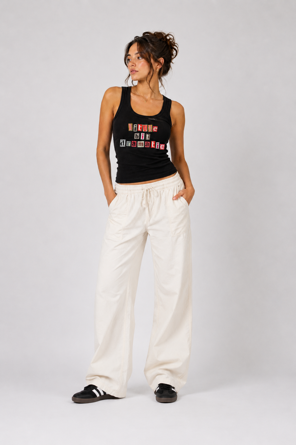 Little Bit Dramatic Women’s Black Graphic Tank Top | StitchVaults™