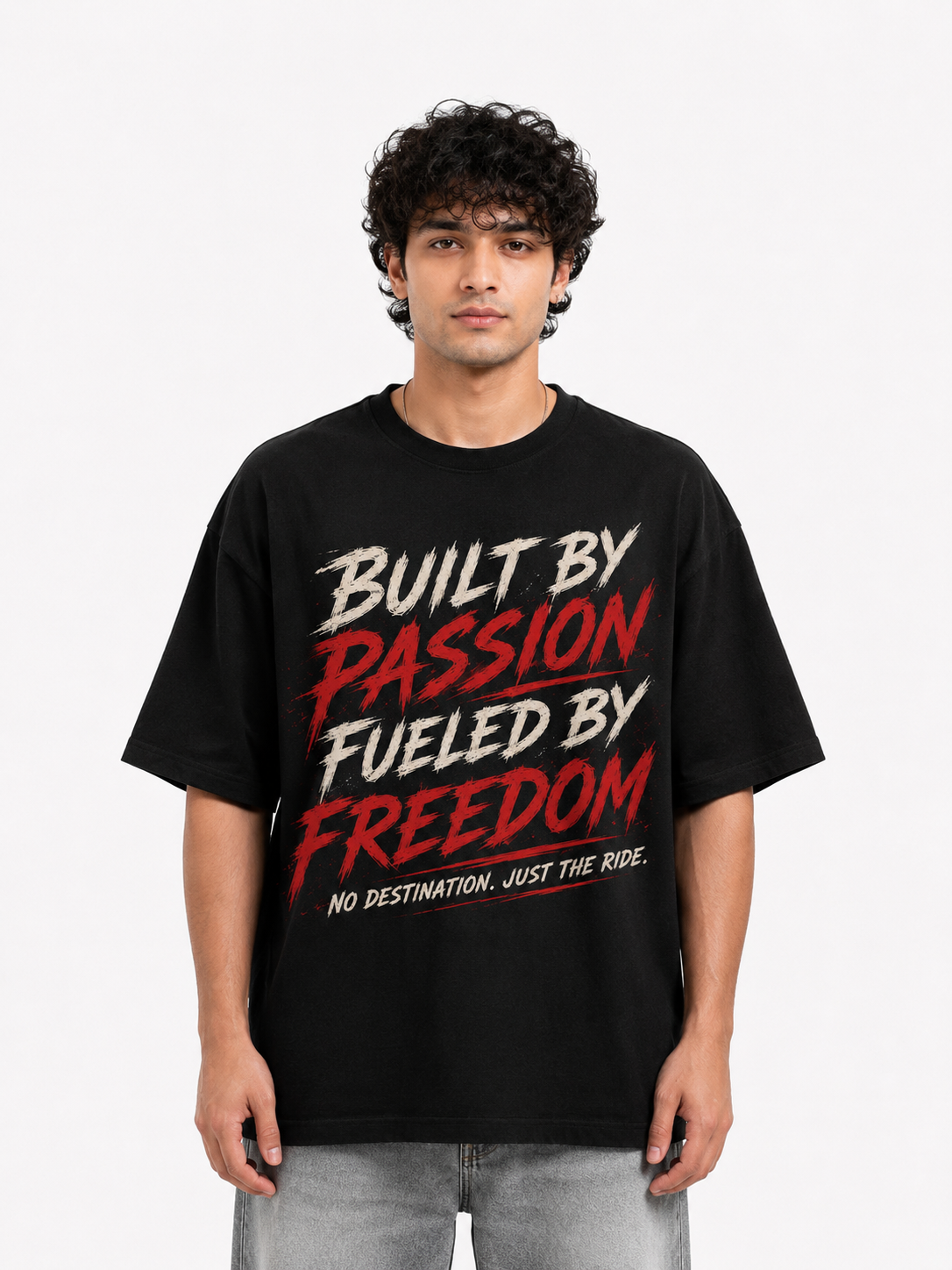StitchVaults™ Built By Passion Fueled By Freedom Oversized Biker T-Shirt for Men - Image 4