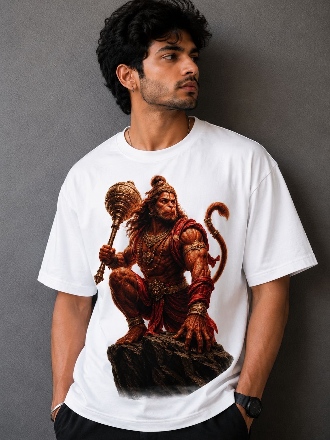 Hanuman "The Warrior Monk" White Oversized Graphic T-Shirt - Image 3