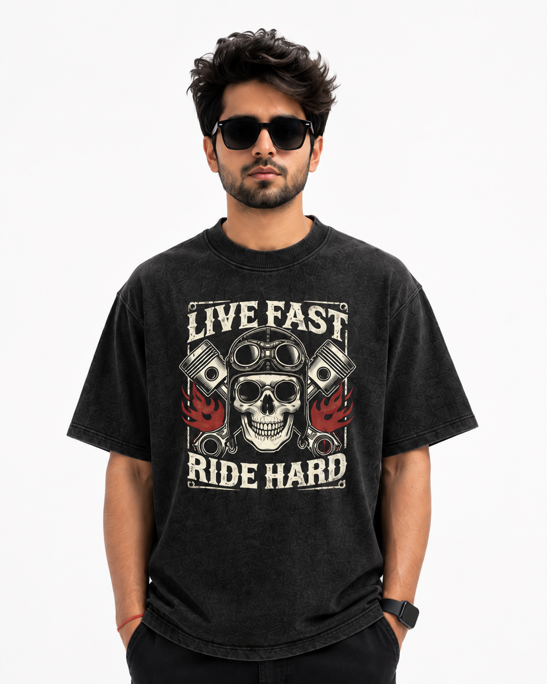 StitchVaults™ Live Fast Ride Hard Oversized Biker T-Shirt for Men - Image 3