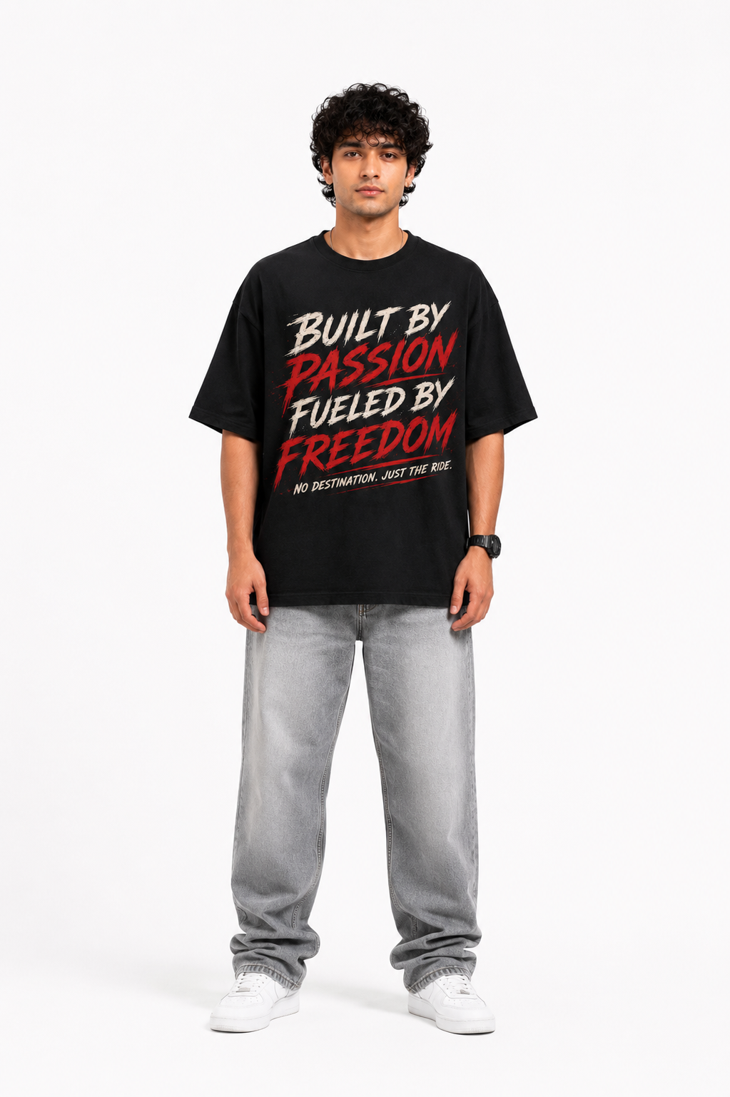StitchVaults™ Built By Passion Fueled By Freedom Oversized Biker T-Shirt for Men