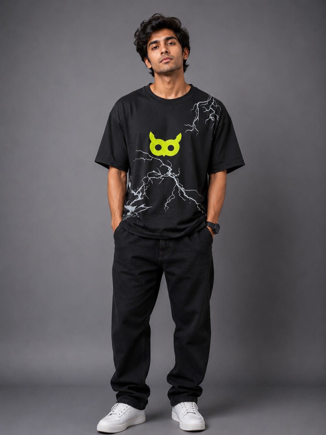 Akoom Black Oversized Unisex T-Shirt | Neon Graphic Streetwear Tee - Image 2