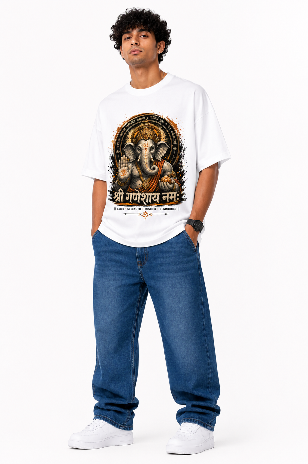 StitchVaults™ Stay Focused Let Bappa Handle the Rest Oversized Graphic T-Shirt – GANESHA LEGACY™ Collection | Premium Cotton