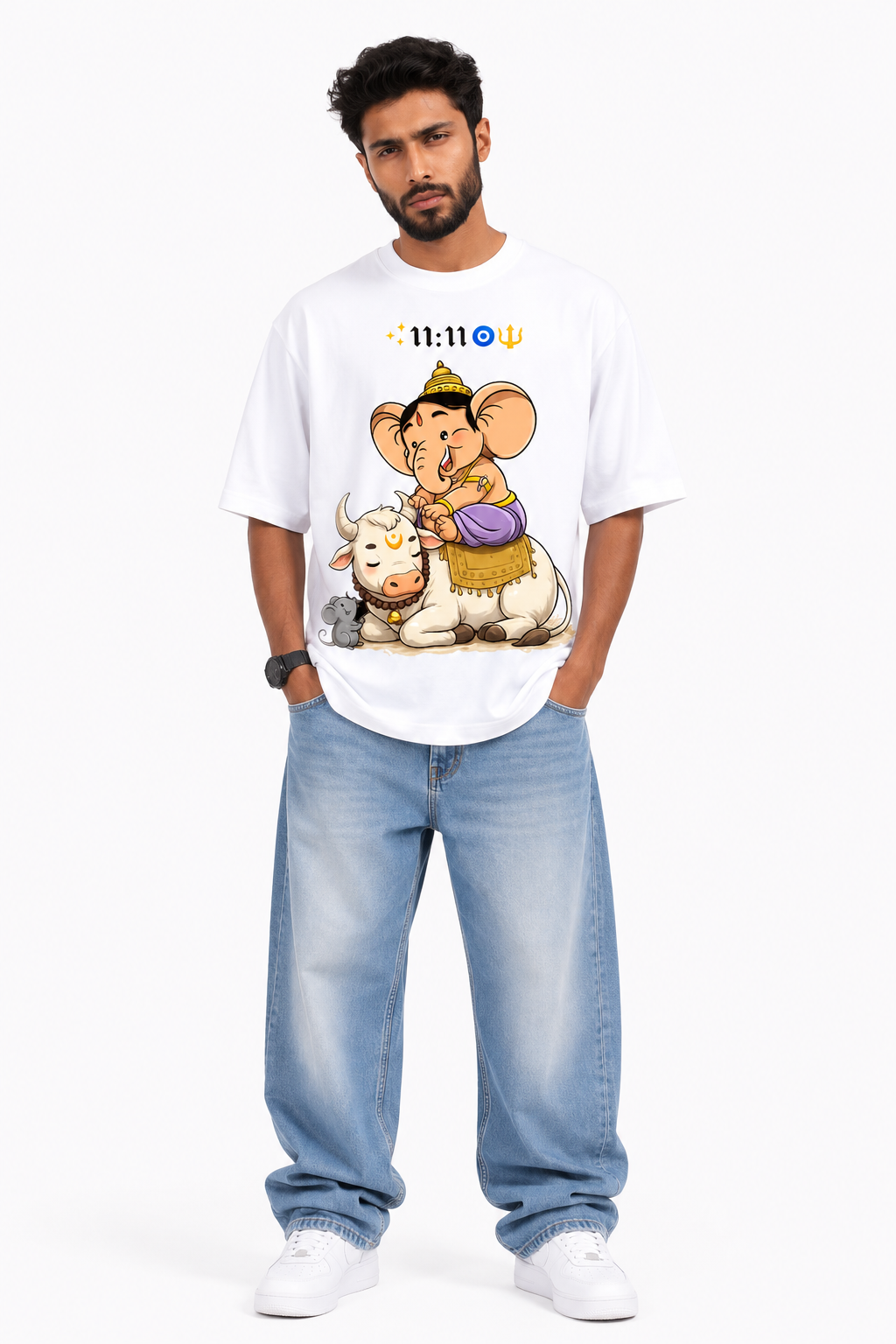 StitchVaults™ 11:11 Blessings Oversized Graphic T-Shirt – GANESHA LEGACY™ Collection | Premium Cotton