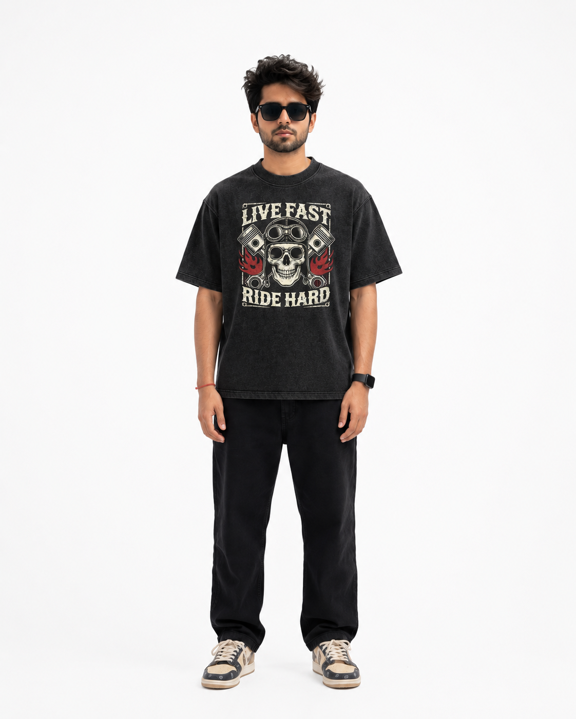 StitchVaults™ Live Fast Ride Hard Oversized Biker T-Shirt for Men - Image 2