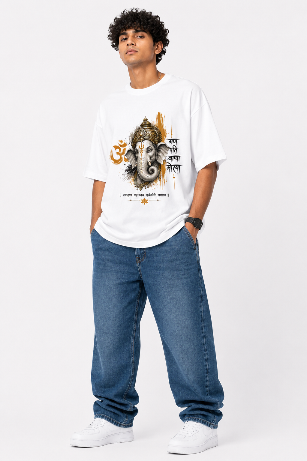StitchVaults™ Ganpati Bappa Morya Oversized Graphic T-Shirt – GANESHA LEGACY™ Collection | Premium Cotton