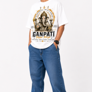 StitchVaults™ Ganpati Bappa Morya Oversized Graphic T-Shirt – GANESHA LEGACY™ Collection | Premium Cotton