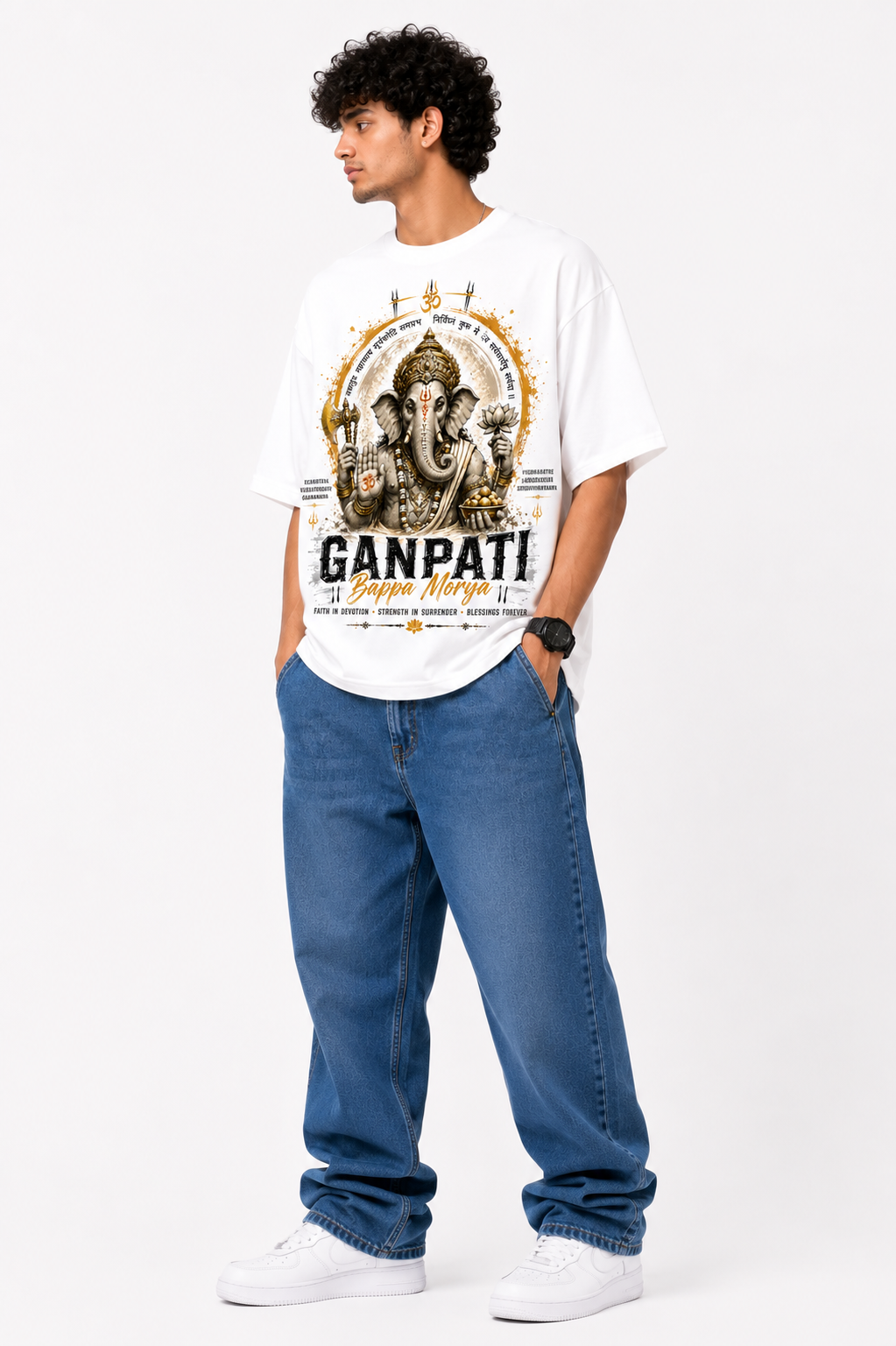 StitchVaults™ Ganpati Bappa Morya Oversized Graphic T-Shirt – GANESHA LEGACY™ Collection | Premium Cotton
