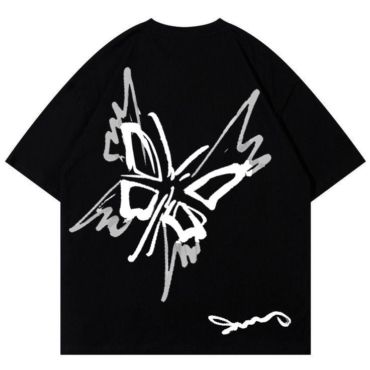 Minimal Butterfly Graphic T-Shirt – Aesthetic Streetwear Black Tee - Image 5