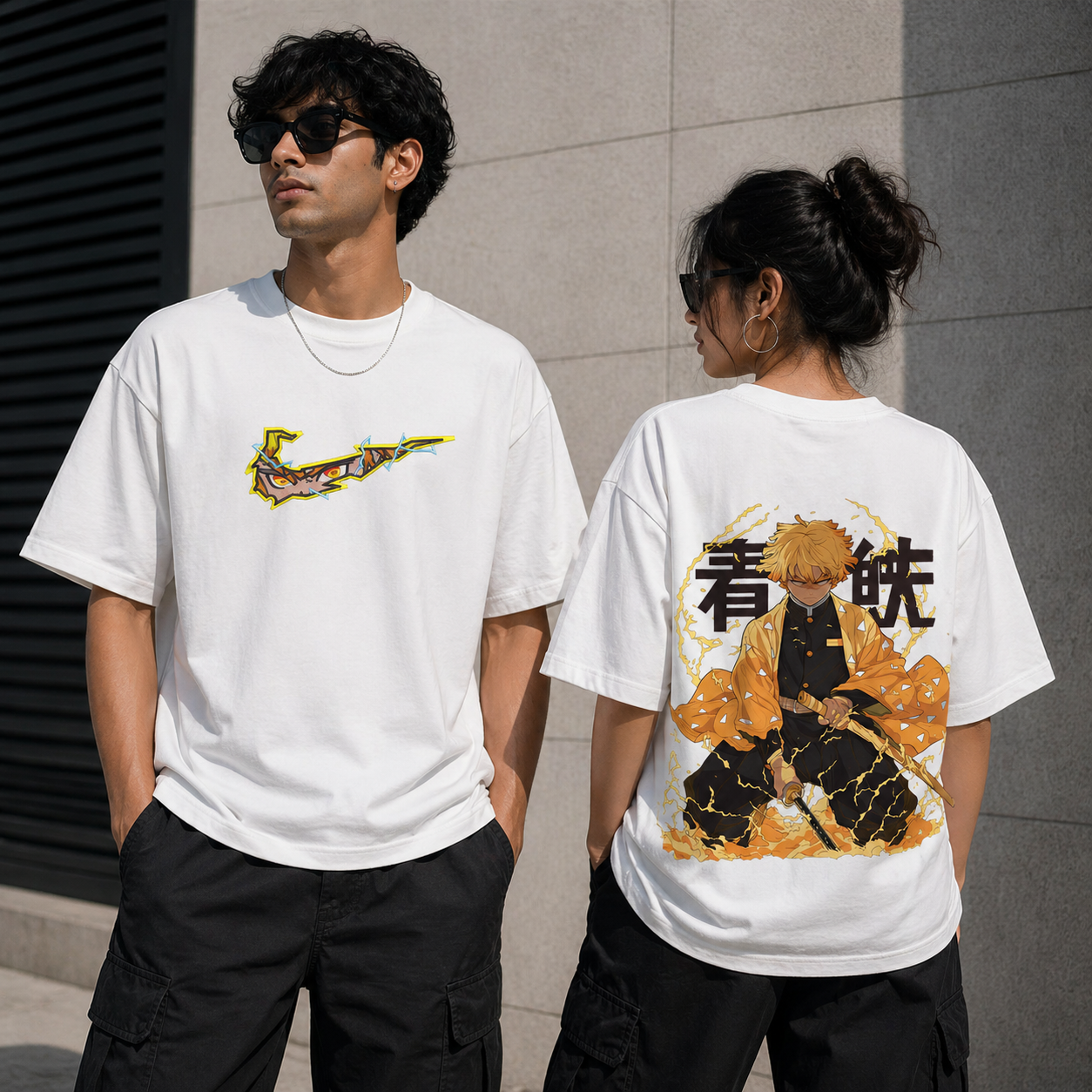 Walk With Yourself White Oversized Graphic T-Shirt with Japanese inspired front and large back artwork by StitchVaults™