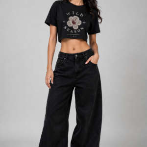Wild Season Women’s Black Graphic Crop Top | StitchVaults™