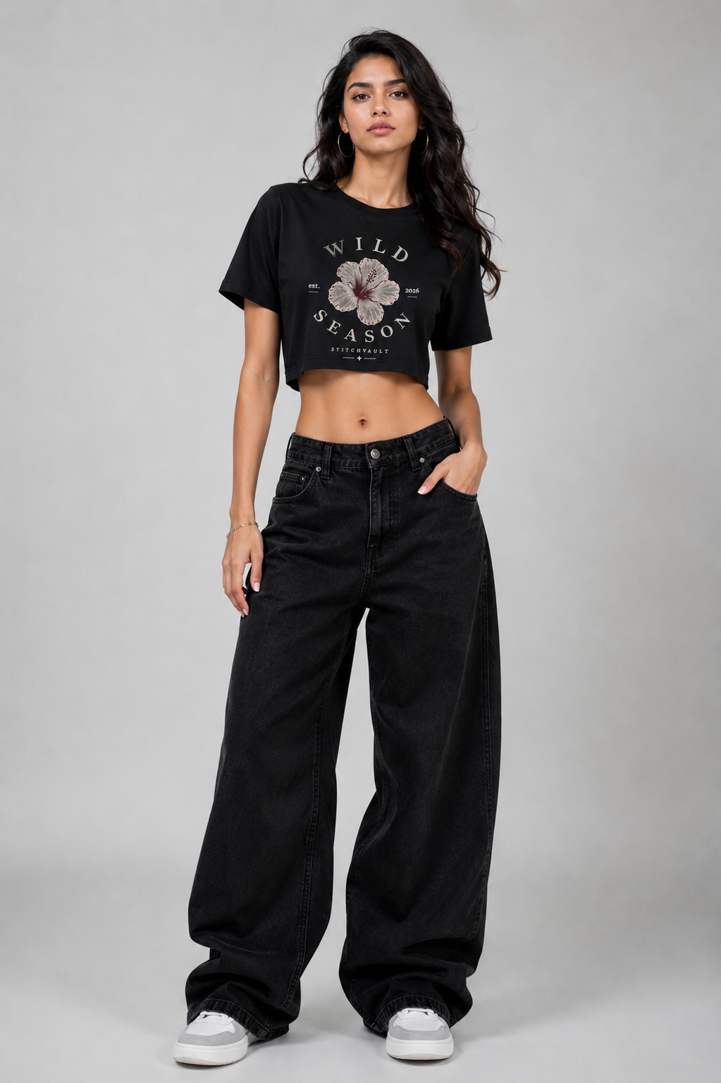 Wild Season Women’s Black Graphic Crop Top | StitchVaults™