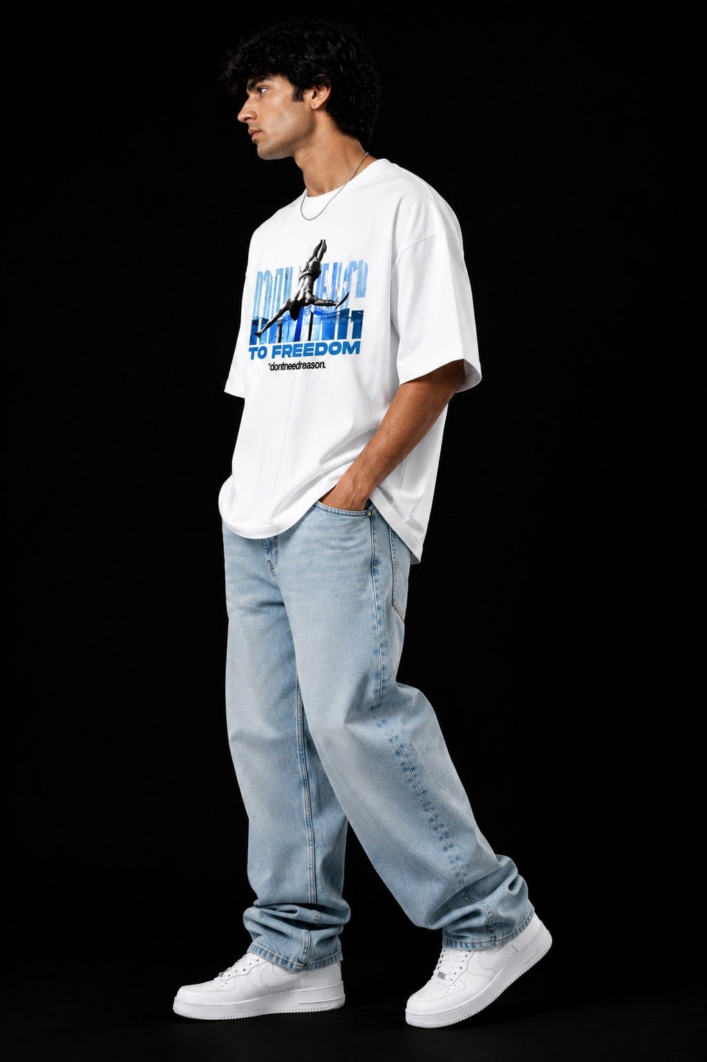 RUNNING TO FREEDOM™ Oversized Graphic Streetwear Tee – White Edition - Image 4