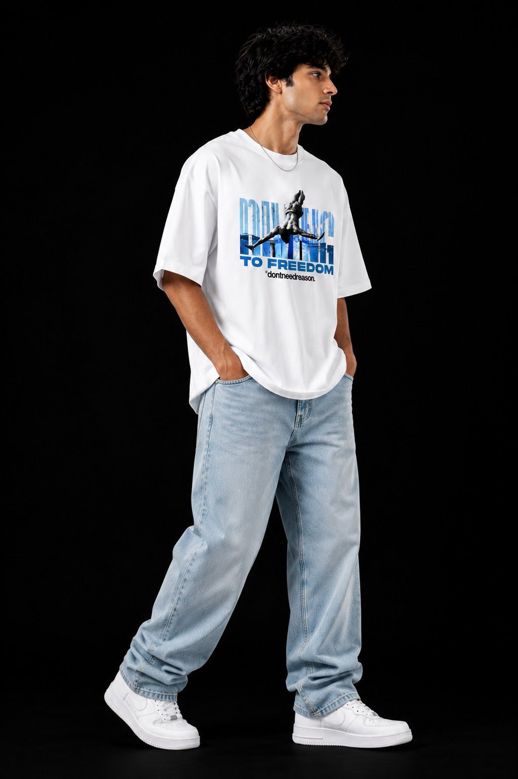 RUNNING TO FREEDOM™ Oversized Graphic Streetwear Tee – White Edition - Image 3