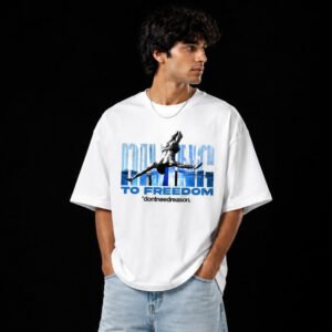RUNNING TO FREEDOM™ Oversized Graphic Streetwear Tee – White Edition