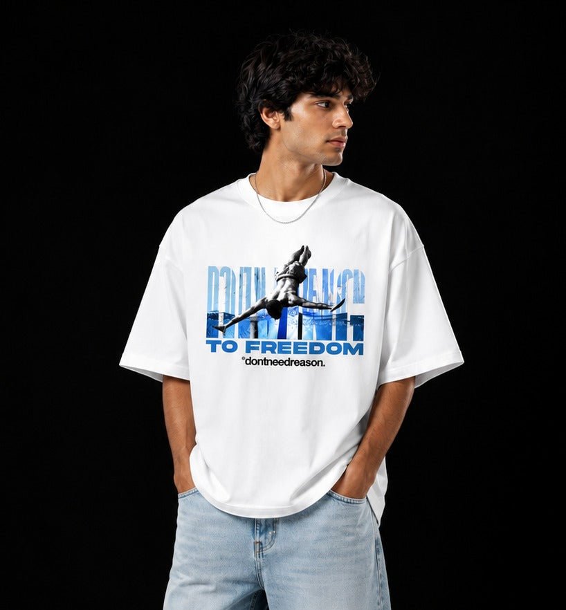 RUNNING TO FREEDOM™ Oversized Graphic Streetwear Tee – White Edition