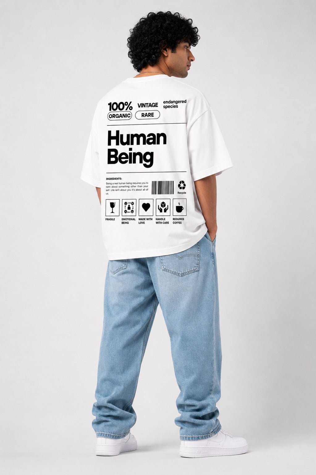 HUMAN BEING™ Oversized Minimal Streetwear Tee – White Edition - Image 5
