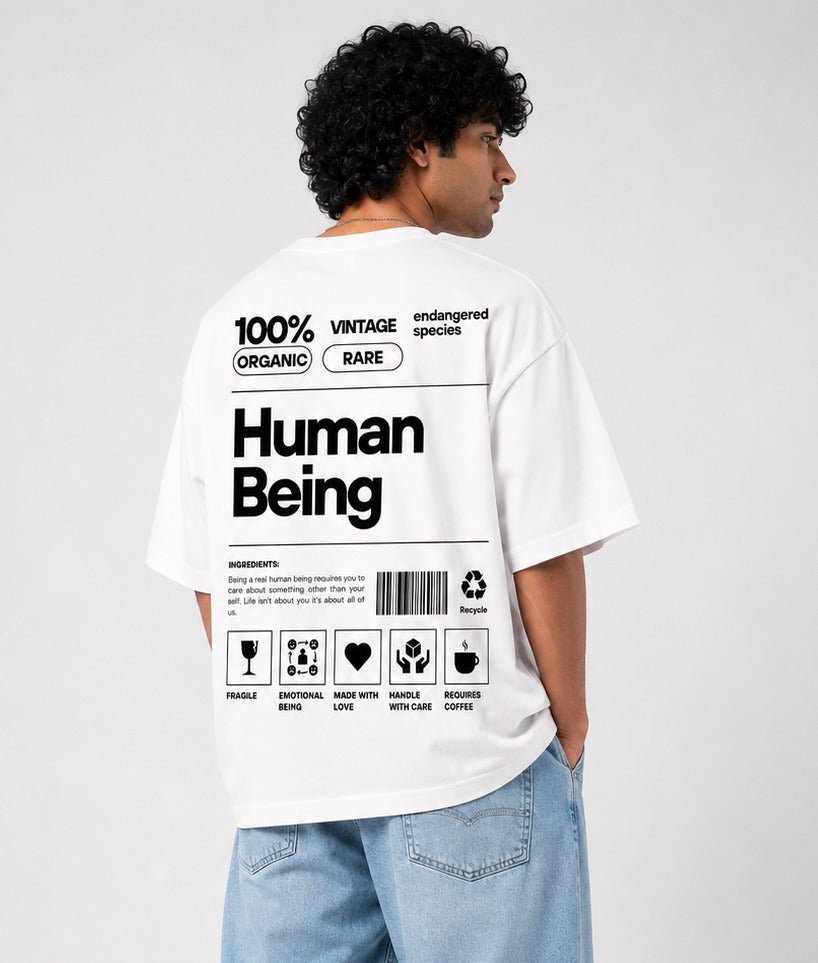 HUMAN BEING™ Oversized Minimal Streetwear Tee – White Edition - Image 4