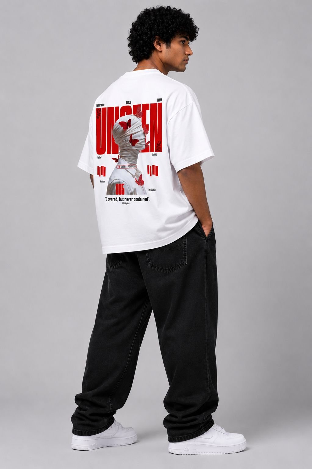 UNSAID™ Oversized Back Graphic Streetwear T-Shirt – White - Image 4