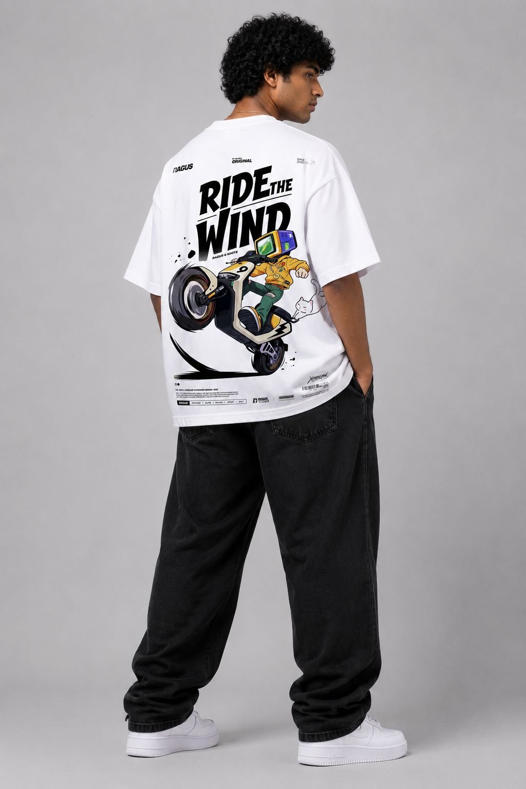 StitchVaults® RIDE THE WIND™ Oversized Anime Streetwear T-Shirt – White - Image 3
