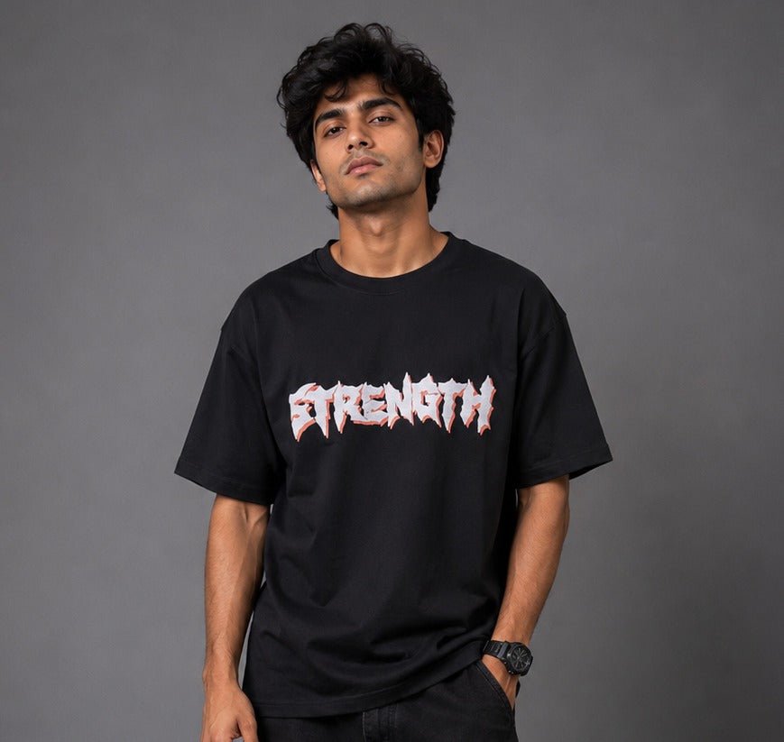 Puff Print Strength Eagle Oversized Black T-Shirt for Men | Graphic Streetwear Back Print Tee - Image 2