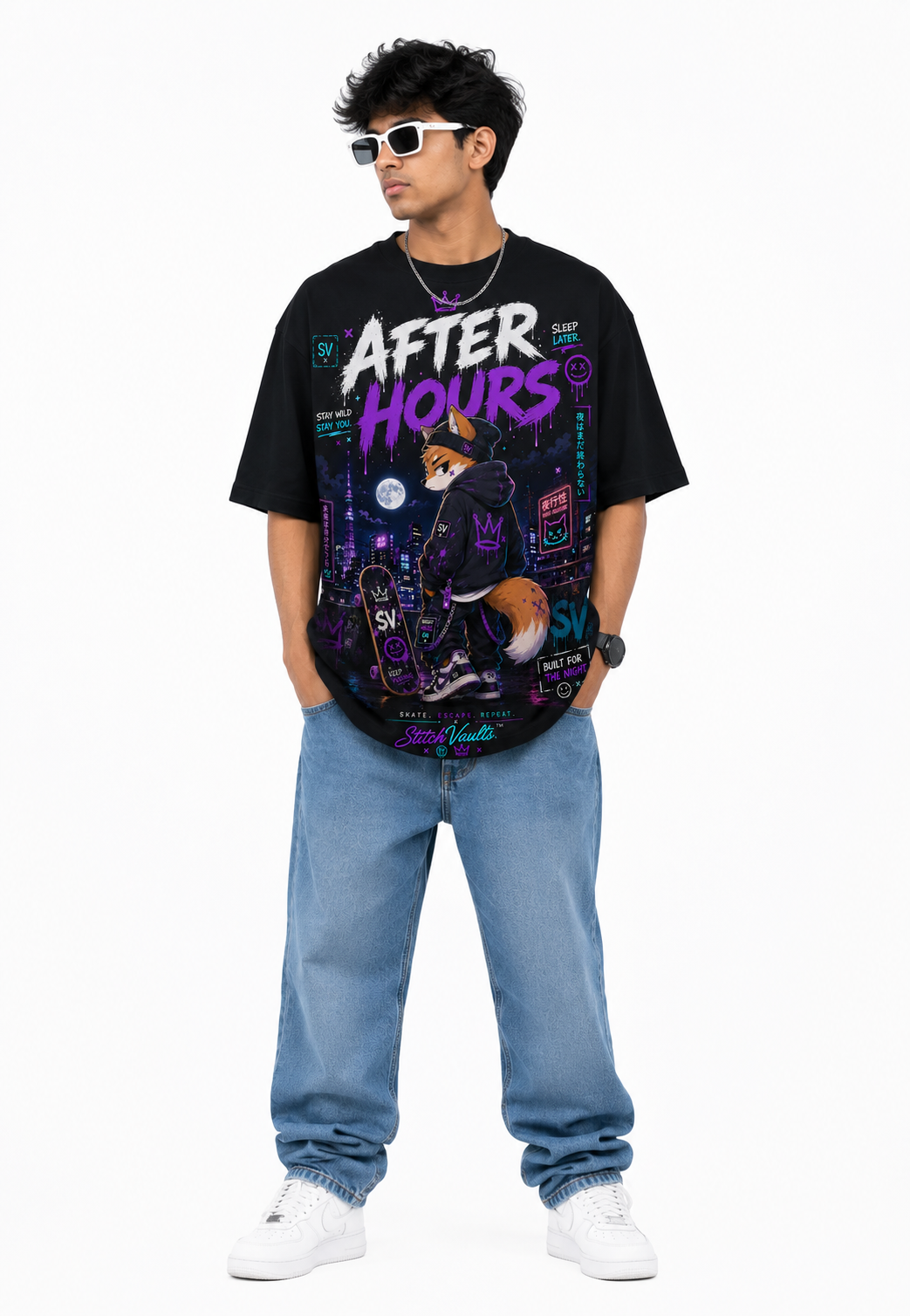 StitchVaults™ After Hours Oversized Graphic T-Shirt – Kawaii Street™ Collection | Premium Cotton
